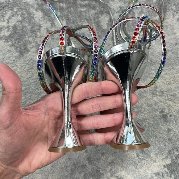 New Amina Muaddi x AWGE Rainbow Crystal LSD Wrap
Around Gladiator Sandals Heels - Picture 16 of 16